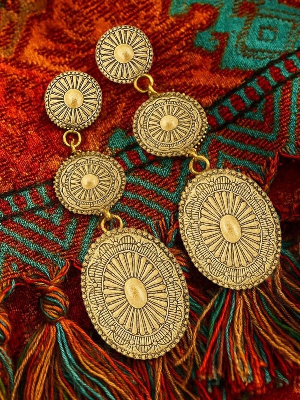 Anthropologie Antique Gold Medallion Drop Earrings